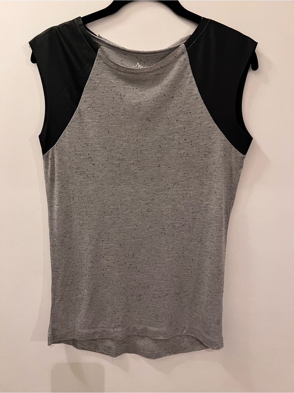 Grey & Blk Tee shirt with Black Faux Leather Cap Sleeves.